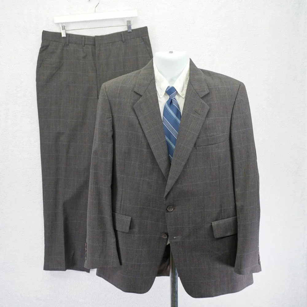 Hart Schaffner‎ Marx Gold Trumpeter Wool 2 Piece Suit Brown Birdseye 40R 36 / 30